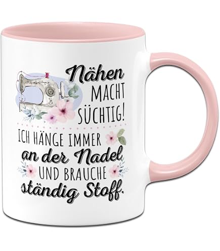 Tassenbrennerei Tasse 'Nähen Macht Süchtig!' – Weiße Keramik, 330 Ml, Spülmaschinenfest