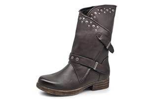 IF Fashion Scarpe da Donna Stivali Stivaletti Biker Fibbie Anfibi al Polpaccio con Fibbie 636
