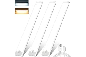 FUNTOOLDE Under Cabinet Kitchen Lights,3 Pack 72 LEDs 3 Modes Motion Sensor under Cupboard kitchen lights,2000mAh USB Rechargeable Stepless Dimming Wardrobe Light,2 Color Temps Closet Light for Kitchen Stairs