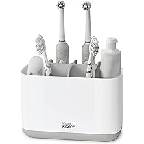 Joseph Joseph EasyStore- Porta Spazzolino, Dentifricio, Compatibile con Spazzolini Elettrici e Tradizionali, 3 Scomparti, Contenitore da Bagno Smontabile- Medio, Grigio/Bianco