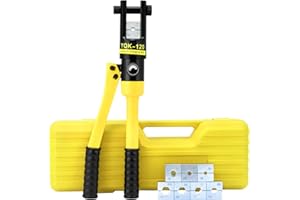QWORK® Crimpadora Hidráulica, Crimpadora Hidráulica Herramienta 12T, Trazo de 12mm, con 8 matrices de formas de engaste 10-120 mm²