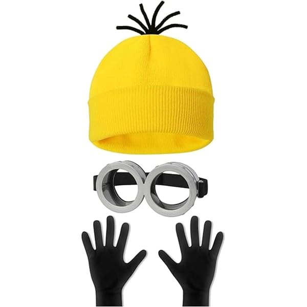 AWAVM - Disfraz De Minions Para Adultos - Set De Cosplay Con Calva De Silicona, Gorro, Bufanda Y Nariz - Ideal Para Fiestas De Halloween Y Eventos Temáticos