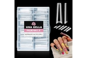 UNA GELLA Ballerina Tips für Gelnägel, 216 Stück XXL Nail Tips Coffin Extra Long Nageltips für Gelnägel Halb Cover Soft Gel Tips Ohne C-Kurve Für Nagelverlängerung & DIY Nail Art Zuhause 12 Größen