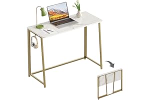WOHOMO Scrivania pieghevole, piccola, salvaspazio, pieghevole, postazione di lavoro per casa e ufficio, facile da montare, bianco e oro