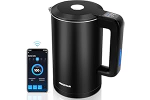 Aigostar Benjamin- Bollitore Smart controllo WLAN compatibile con Alexa e Google Home, Bollitore Elettrico Temperatura Regolabile 40-100 ℃, Doppia Parete, 1,7L 2200W. Funzione di Mantenimento Caldo