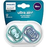 Philips Avent Ultra Air Pacifier, 18 Months+, for Male Babies, 2&rsquo; Pack, Orthodontic Silicone, Large Air Hole, Microwave St