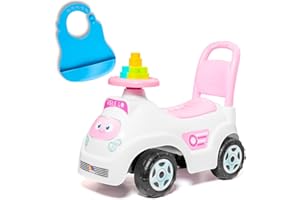 M MOLTO MOLTÓ | Girello RIBLIE GO Rosa con 10 Blocchi + Bavaglino in Silicone | Girello e Cavalcabile 2 in 1 | Sicuro, Divertente e Colorato | Dai 10 ai 36 Mesi