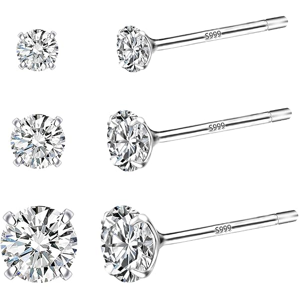 Deyanse Lot 4 Paires Clous D'Oreilles Argent 925 + Zircons Cubiques – 3/4/5/6 Mm – Hypoallergéniques – Rondes Minimalistes