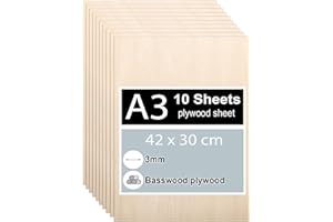 TAFONUP 10 Piezas Madera Contrachapada 3mm, Tablero Contrachapado de Tilo A3 de 42 x 30 cm, Tablero Madera Para Carpintería de Bricolaje, Procesamiento Láser, Fabricación de Modelos, Regalos, Decoraciones