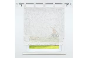 ‎CORLIF CORLIF Raffrollo Ausbrenner Transparente Raffgardine mit Schlaufen Schlaufenrollo Gardinen Modern Weiß BxH 120x150 cm 1 Stück