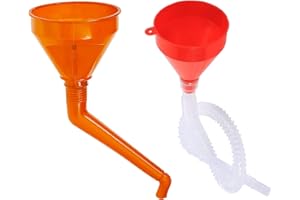 GUANGYUAN 2Pcs Right Angle Flexible Plastic Funnel Set, Universal Funnel Portable Gasoline Engine Funnel with Detachable Spout Attachments for Car Farm Motorcycle Machine Automotive（Red/Orange）