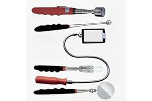 Lelukee 5er Flexibel Inspektionsspiegel Teleskopischem mit LED Taschenlampe,Einschließlich der Magnet Aufnahmestange.Werkstatt Spiegel,Geocaching Ausrüstung,Maintenance Inspection Mirror