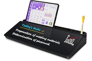 QUEENLINK Glass Desktop Whiteboard with Storage, Small Dry Erase Board with Drawers Desk Whiteboard with Stand Computer Keyboard Stand Organizer for Office Desk Accessories（Black）