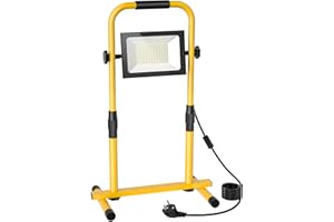 Lightasea LED Baustrahler 100W 10000LM LED Arbeitsleuchte 230v mit H Stand Einstellbar, IP66 Wasserdicht Baustellenlampe LED 6500K Kaltweiß mit 3M Kabel & Stecker für Werkstatt, Baustelle oder Garage