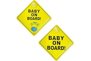 ALLY-MAGIC 2PCS Baby on Board Sign for Car Warning, Removable Kids Safety Warning Sticker Sign for Car Warning with Suction Cups Yellow Cute Lion Giraffe Pattern Y3BBJST (2)