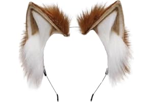 Mystiqut 1Pc Handmade Faux Fur Animal Ear Headband Fox Wolf Ears Headband Halloween Christmas Cosplay Party Costume Accessories Fluffy Wolf Fox Cat Ears Headband Costume Hair Hoop