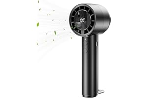 JATEKA Handventilator mit 3000mAh Akku – USB Wiederaufladbar 5 Windstufen LED-Akkustandsanzeige & D-Ring-Haken Tragbarer Mini Ventilator für Reise, Büro, Zuhause (Schwarz)