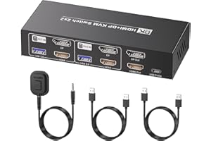 SEIRYRUC HDMI + Displayport KVM Switch 2 Monitors 2 Computers, USB 3.0 8K@60Hz 4K@120HZ 2 Port Dual Monitor KVM Switch for 2 PCs to Share Two Monitors and 1 Set of Keyboard Mouse and Other USB Devices
