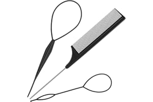 CHENQI 3pcs Topsy Tail Hair Tool, Hair Braiding Tool French Braid Loop Tool, Rat Tail Comb Fast Hair Styling Accessories (Black)