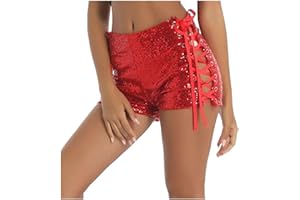 Duohropke Pantalones cortos metálicos para mujer, con lentejuelas, cintura alta, sexy, pantalones cortos, pantalones cortos para danza, deporte, discoteca, disfraz, carnaval, etc
