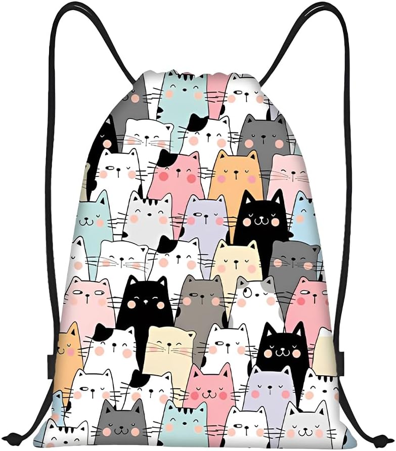 AEIXYA Mochila Cuerdas Ajustable, Estampado De Gatito Adorable, Bolsa De Gimnasio, Bolsa Deportiva Para Hombres Y Mujeres, Mochila Deporte Para Deportes, Viajes, Escuela, Playa