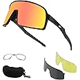 FOCUHUNTER Polarised Sunglasses Sports 3 Lenses - (Polarised, Yellow, Colored Mirror Lens) Full Rim Cycling Glasses Unisex, with Inner Frame Hard Case Bike Goggles, Baseball Fishing Golf Eyewear