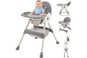 NUKDEY High Chair for Babies & Toddlers 5in1 Convertible Baby High-Chair Adjustable Height Seat Backrest Footrest Seat Detachable PU Cushion and Double Tray
