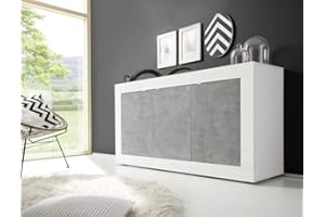 Web Convenienza Madia con 3 Ante e Made in Italy – Credenza Contenitore Collezione Basic per Soggiorno Cucina Ingresso Sala da Pranzo Mobile Design moderno originale Bianco e Cemento
