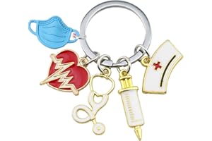 WOOXDYUK Infermiera Keychain Novità Stetoscopio Siringa Amore Cuore Metallo Portachiavi Appeso Pendente