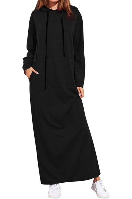 Colisha Womens Long Sleeve Autumn Maxi Dresses Plain Long Hoodie Dress with  Pockets S Black : Amazon.co.uk: Fashion