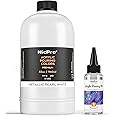 Nicpro White Metallic Pearl Color Acrylic Pour Paint, 32 Ounce Pre-Mixed Pouring Paint Supplies with Silicone Pour Oil, Gloves for Canvas, Rock, Wood Cell Creation Flow DIY Art Painting, Ready to Pour