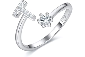 CRYSLOVE Anello da Donna Iniziale in Argento 925 Dalla A Alla Z di Anello Aperto Regolabile Lettera Captiale Argento,Regalo di Compleanno per la Festa Della Mamma