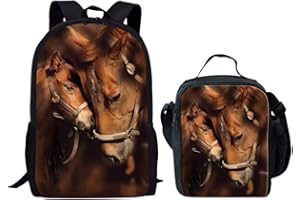 AMZBEAUTY Middle School Student Backpack SetFor Boys Fashion Durable Large School Bag Horse Print