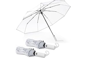 Defresit 2 PCS Clear Umbrellas for Wedding, 38.6'' Folding Transparent Umbrella, Compact Travel Umbrella, Portable Folding Umbrellas for Woman Men Bride Bridesmaid Party