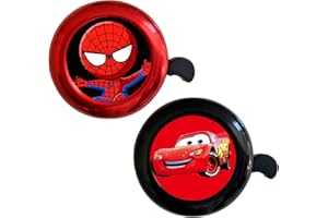 2 pcs Bicycle Bell Children FAMILIO-Cartoon Bicycle Bell Set Boys/Girls Bicycle Bell Anime Children's Day Bicycle Balance Bike Accessories for Children's Birthday (Hero + Cars)