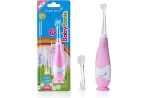 Brush-Baby - BabySonic Pink Electric Toothbrush, 0-36 Months - Soft, Gentle Vibrating Toothbrush for Sensitive Gums & New Teeth - with LED Light & Suction Base - Baby & Toddler Brush Heads
