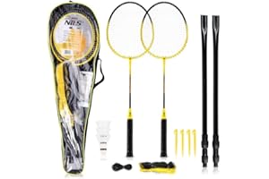 Nils Extreme Badminton Set – 2 raquettes de badminton, 3 volants, 1 sac de badminton et filet de badminton – Ensemble de badminton unisexe pour enfants, adolescents et adultes