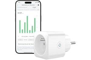 EIGHTREE Prise Connectée WiFi, Prise Alexa Programmable, Compatible avec Alexa/Google Home, Smart Life APP, Suivi de Consommation, Contrôler le ventilateur/climatiseur, 2,4 GHz Wi-Fi, 16A 3680W, 1 PC