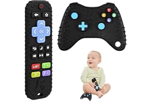 WEHOOM Remote Control Baby, Pack of 2 Children's Remote Control, Silicone Baby Remote Control Toy, BPA-Free, Remote Control + Modelling of the Game Console, Suitable for Babies from 3 Months (Black)