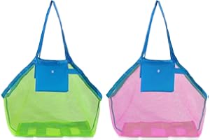 JSTHHTT 2 Stück Sandspielzeug Netztasche Große, Netztasche Sandspielzeug Tasche, Mesh Strandtasche mit Wasserdichter Tasche, Strandtasche Strandspielzeug Tasche für Sandspielzeug Wasserspielzeug