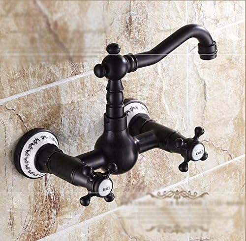LighSCH Antique Sink Mixer Tap Bathroom Wall-Mounted Hot and Cold and Double-Hole High