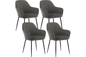 Klihome Dining Chair Set of 4, Wide Padded Velvet Chair with Back, Metal Legs, for Dining Room, Bedroom, Living Room, Dressing Table, Dark Grey, K0014EZS-4-UK