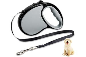 JUNE TECH Retractable Dog Lead 5M/16FT 360°Tangle-Free Dog Lead with Anti-Slip Handle One-Button Brake&Lock for Small Medium Dogs (Grey)