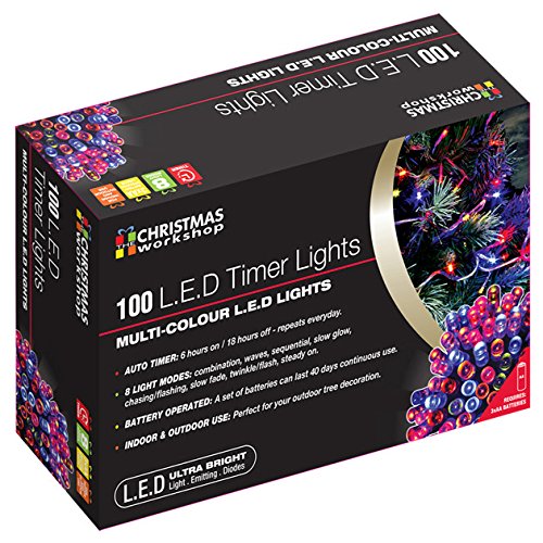 Christmas Workshop 100 LED Battery Operated Timer Lights~ Indoor and Outdoor ~Multi-Coloured ~ Christmas, Weddings & Gardens ~ 8 functions ~ 70340