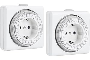 Presa Timer Meccanico, G-Homa Set da 2 Timer Analogici per Interni con 96 Segmenti, Intervallo di Commutazione 15 min, Ciclo On/Off Giornaliero, per Decorazioni Natalizie, Sicurezza Bambini