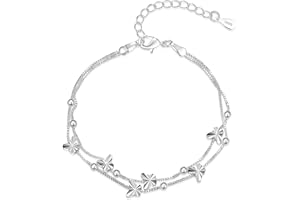 EXGOX Bracelet for Women, 925 Sterling Silver Bracelet Dainty Butterfly Bead Silver Bracelet Rose Gold Ladies Bracelet Adjustable Silver Bracelet for Women Girls Jewellery Gifts (Silver Butterfly)