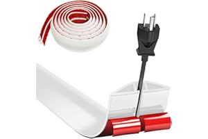 BUERPINKING 3.0M x 3cm Cache Cable Sol, Petit Canal de Câble Flexible, Goulotte Passe Cable Sol Silicone, Protege Cable Sol, Cache Fil Électrique Sol Auto-Adhésif pour Tous Les Câbles(Blanc)