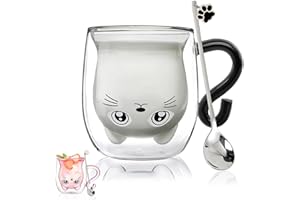 BINOSTER Cadeau Femme Anniversaire Tasse Chat Tasse a Cafe Verre Double Paroi Tasse a The Mug Chat Cadeau Maman Papa Maitresse Amie Femme Idee Cadeau fete des Meres peres Saint Valentin Noël Halloween Femme