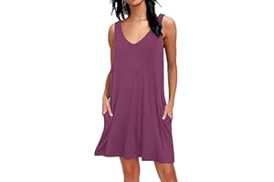 AUSELILY Camiseta Informal de Verano para Mujer Vestidos de Playa Vestido Sin Mangas Plisado Liso