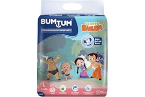 Bumtum Chota Bheem Large Baby Diaper Pants, 62 Count, Leakage Protection Infused With Aloe Vera, Cottony Soft High Absorb Tec